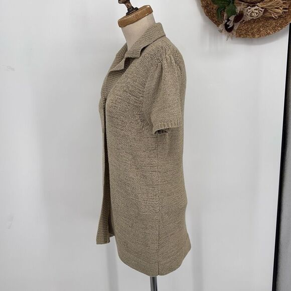 August Silk Collared Short Sleeve Knit Tunic Top Beige M - Picture 2 of 13